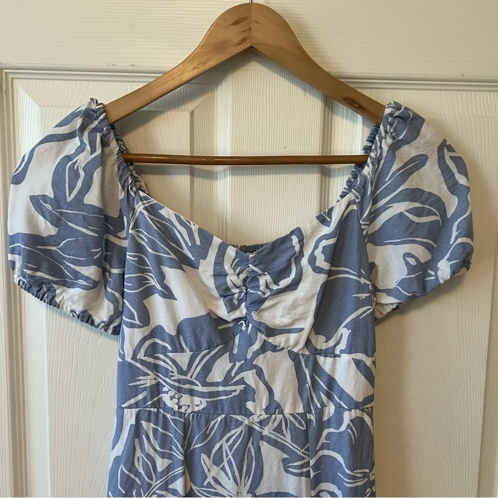 Jessica Simpson cotton linen Blue and White floral Midi Dress women’s size XS - Picture 3 of 7